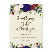 Word jij mijn bruidsmeisje kaart marine bloemen?