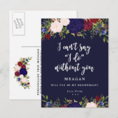 Word jij mijn bruidsmeisje kaart marine bloemen? (Voorkant / Achterkant)