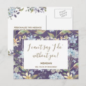 Word jij mijn bruidsmeisje kaart marine bloemen? (Voorkant / Achterkant)