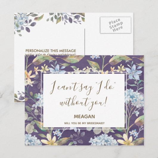 Word jij mijn bruidsmeisje kaart marine bloemen? (Voorkant / Achterkant)