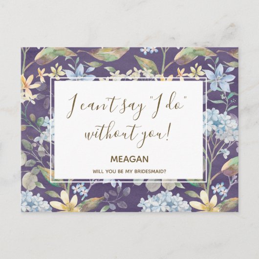 Word jij mijn bruidsmeisje kaart marine bloemen? (Voorkant)