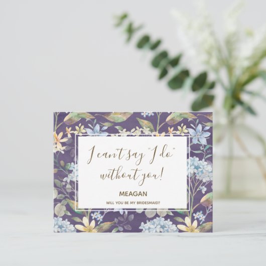 Word jij mijn bruidsmeisje kaart marine bloemen? (Staand voorkant)