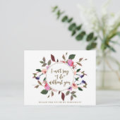 Word jij mijn bruidsmeisje kaart roze paarse bloem (Staand voorkant)