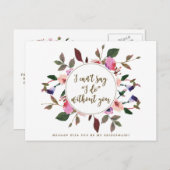 Word jij mijn bruidsmeisje kaart roze paarse bloem (Voorkant / Achterkant)