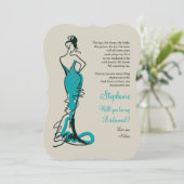 Word jij mijn bruidsmeisje Kaarten (Blauwgroen) (Staand voorkant)