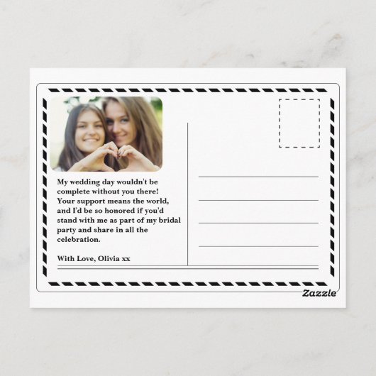 Word jij mijn bruidsmeisje krantenvoorstel? briefkaart (Achterkant)