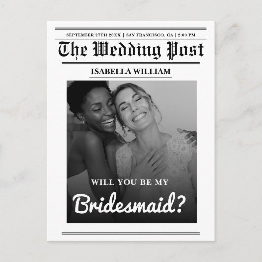 Word jij mijn bruidsmeisje krantenvoorstel? briefkaart (Voorkant)