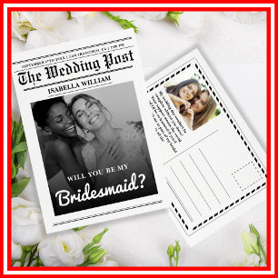 Word jij mijn bruidsmeisje krantenvoorstel? briefkaart