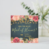 Word jij mijn bruidsmeisje met blush rozen op de m kaart (Staand voorkant)