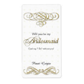 Word jij mijn bruidsmeisje met gouden glitterwijn? etiket (Voorkant)