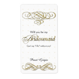 Word jij mijn bruidsmeisje met gouden glitterwijn? etiket