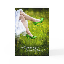 Word jij mijn bruidsmeisje met groene trouwschoene