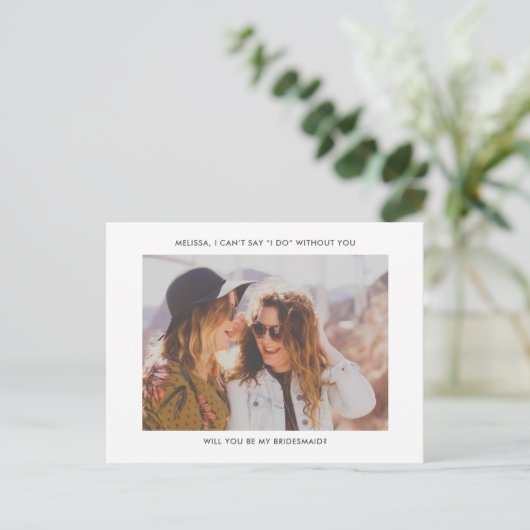 Word jij mijn bruidsmeisje moderne foto uitnodigin uitnodiging briefkaart (Staand voorkant)
