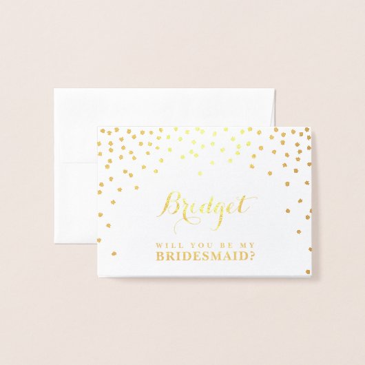 WORD JIJ MIJN BRUIDSMEISJE naam confetti spots Folie Kaarten (Voorkant met envelop)