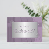 Word jij mijn bruidsmeisje Paarse Violet & Silver? Kaart (Staand voorkant)