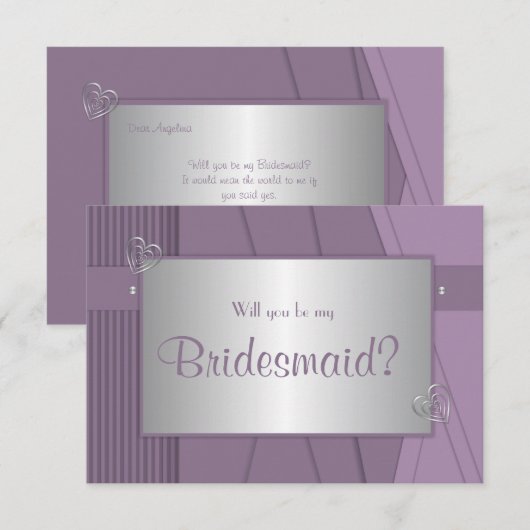 Word jij mijn bruidsmeisje Paarse Violet & Silver? Kaart (Voorkant / Achterkant)
