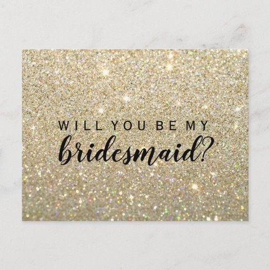 Word jij mijn bruidsmeisje PC - GoldGlitFab II Uitnodiging Briefkaart (Voorkant)