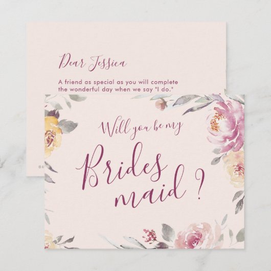 Word jij mijn bruidsmeisje Romantische tuin bloeme Kaart (Voorkant / Achterkant)