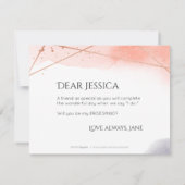 Word jij mijn bruidsmeisje roos gouden geometrisch kaart (Achterkant)