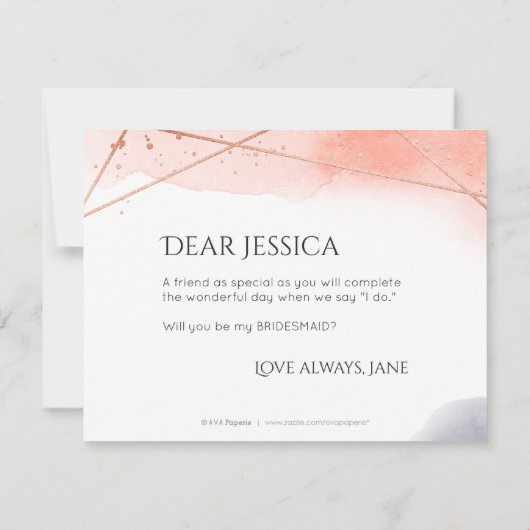 Word jij mijn bruidsmeisje roos gouden geometrisch kaart (Achterkant)