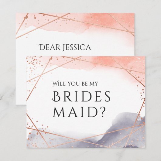 Word jij mijn bruidsmeisje roos gouden geometrisch kaart (Voorkant / Achterkant)