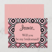 Word jij mijn bruidsmeisje roze en zwart geometris uitnodiging briefkaart (Voorkant / Achterkant)