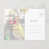 Word jij mijn bruidsmeisje roze gouden foto uitnodiging briefkaart (Achterkant)