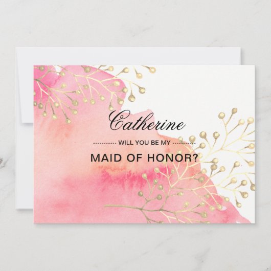 Word jij mijn bruidsmeisje? Roze Waterverf Kaart (Voorkant)
