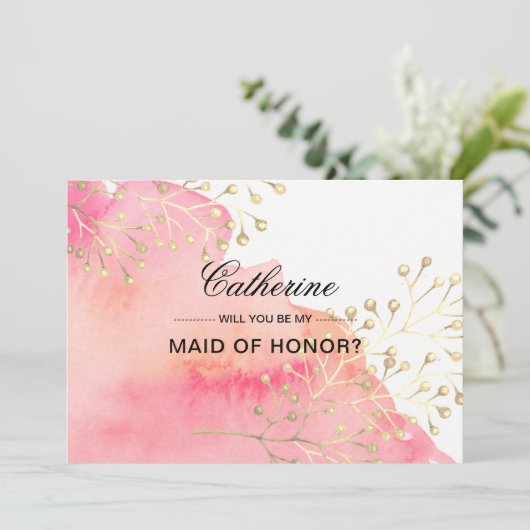 Word jij mijn bruidsmeisje? Roze Waterverf Kaart (Staand voorkant)