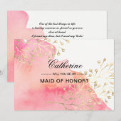 Word jij mijn bruidsmeisje? Roze Waterverf Kaart (Voorkant / Achterkant)
