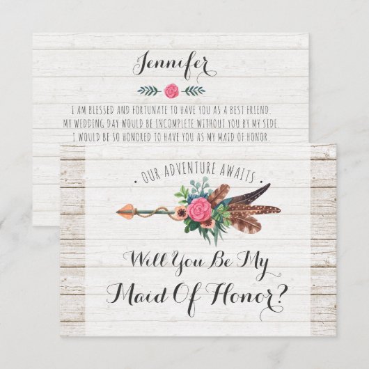 Word jij mijn bruidsmeisje? Rustieke Boho bruiloft Kaart (Voorkant / Achterkant)
