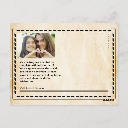 Word jij mijn bruidsmeisje rustieke krant? briefkaart (Achterkant)