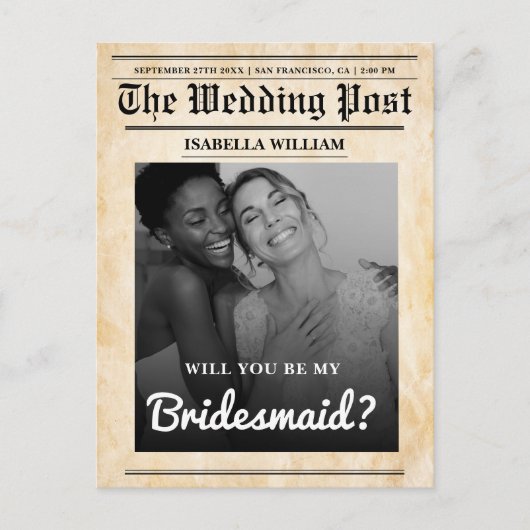 Word jij mijn bruidsmeisje rustieke krant? briefkaart (Voorkant)