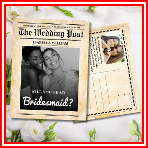 Word jij mijn bruidsmeisje rustieke krant? briefkaart