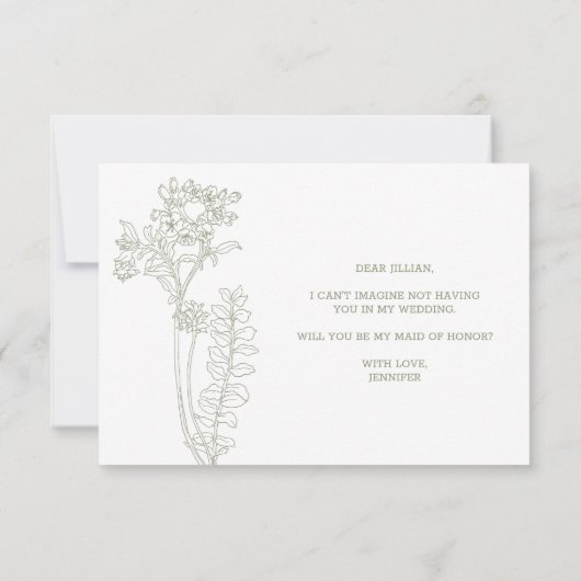 Word jij mijn bruidsmeisje Sage Boho Flowers? (Achterkant)