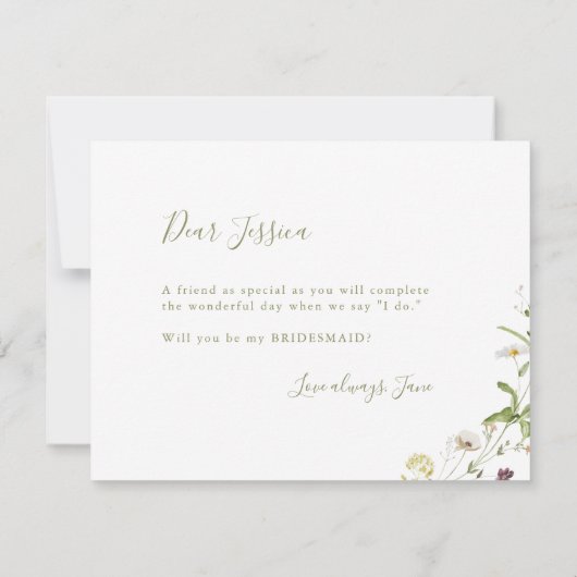 Word jij mijn bruidsmeisje Sage Wildflower Boho Kaart (Achterkant)