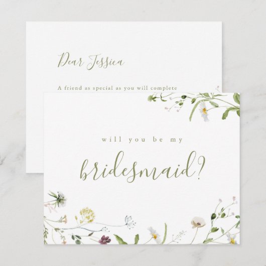 Word jij mijn bruidsmeisje Sage Wildflower Boho Kaart (Voorkant / Achterkant)