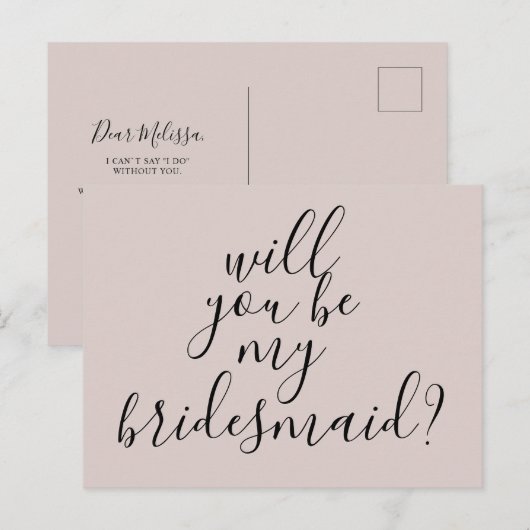 Word jij mijn bruidsmeisje Simple Modern? Uitnodiging Briefkaart (Voorkant / Achterkant)