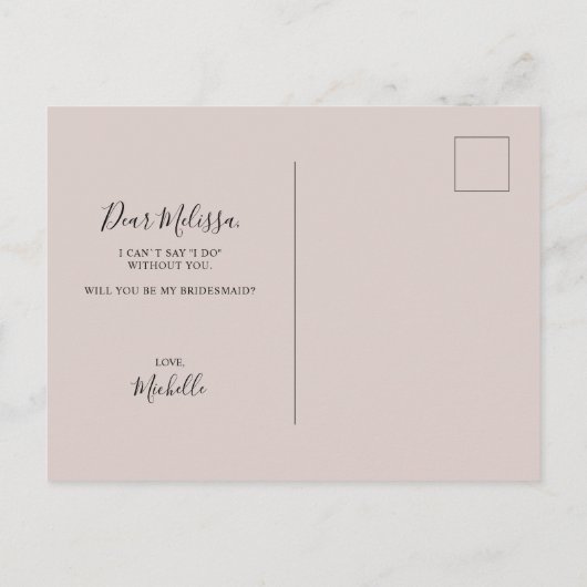 Word jij mijn bruidsmeisje Simple Modern? Uitnodiging Briefkaart (Achterkant)