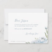 Word jij mijn bruidsmeisje stoffige blauwe bloemen kaart (Achterkant)