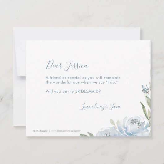 Word jij mijn bruidsmeisje stoffige blauwe bloemen kaart (Achterkant)