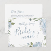 Word jij mijn bruidsmeisje stoffige blauwe bloemen kaart (Voorkant / Achterkant)