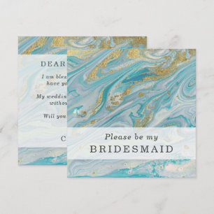 Word jij mijn bruidsmeisje Turquoise & Gold Kaart