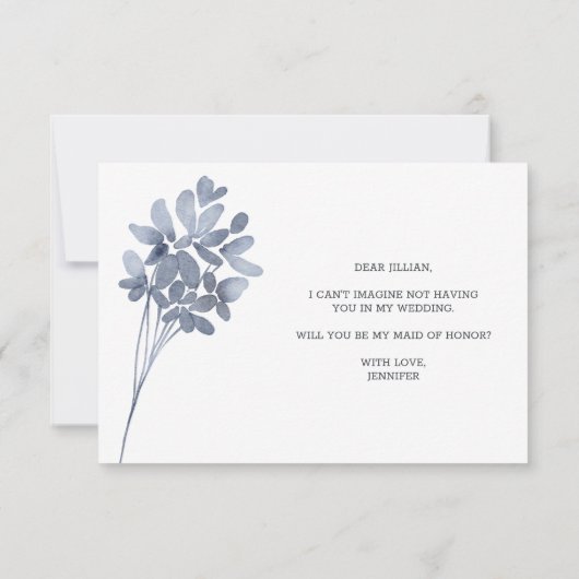 Word jij mijn bruidsmeisje van Dusty Blue Flowers? (Achterkant)