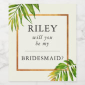 Word jij mijn bruidsmeisje wijnlabel Gold Tropical Wijn Etiket (Enkel label)