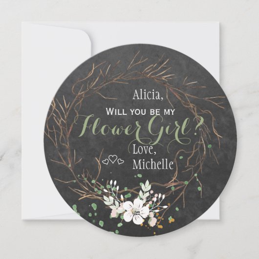 Word jij mijn bruidsmeisje winter modern krijtbord kaart (Voorkant)