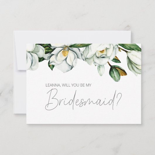 Word jij mijn bruidsmeisje witte Magnolia bloem? (Voorkant)