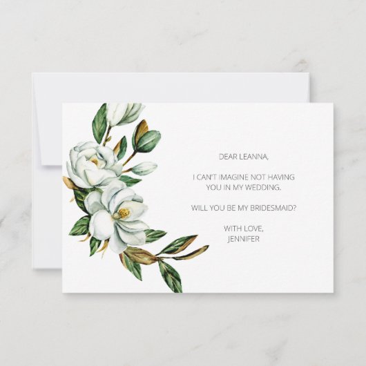 Word jij mijn bruidsmeisje witte Magnolia bloem? (Achterkant)