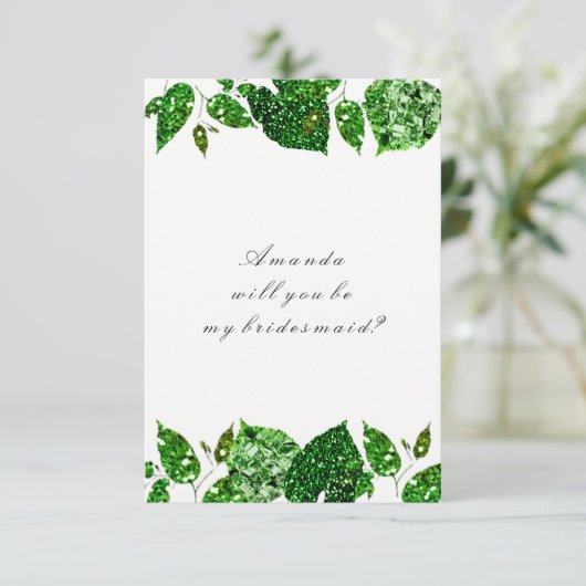 Word jij mijn bruidsmeisje Woodland Cali Green Whi Kaart (Staand voorkant)