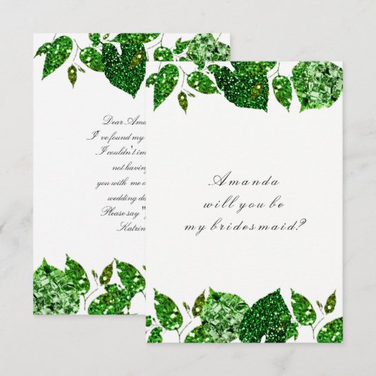 Word jij mijn bruidsmeisje Woodland Cali Green Whi Kaart (Voorkant / Achterkant)